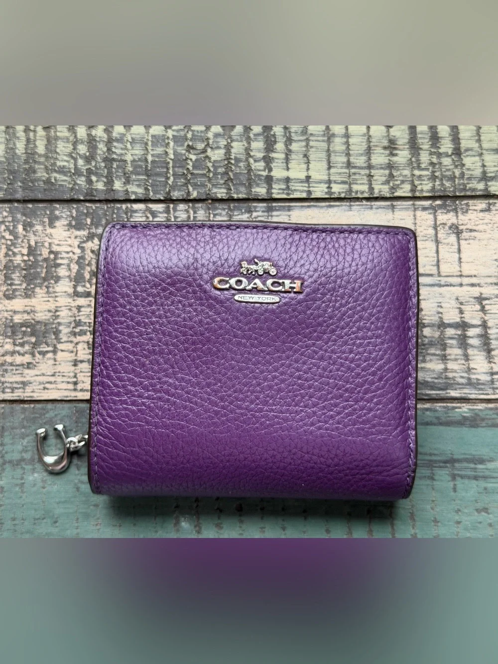 Halloween Special!! Coach Purple Pebbled Leather Corner Zip Wallet